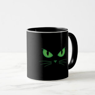 Taza Gato Negro Ojos Verdes Espeluznantes