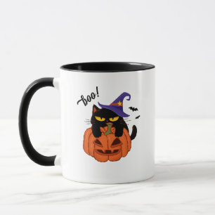 Taza Gato negro regordete con sombrero de bruja Hallowe