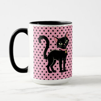 Taza Gato Negro Retro Rosa Personalizada