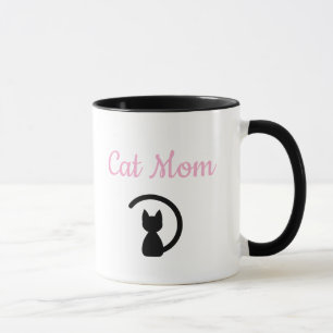 Taza Gato Negro Silueta Escritura Rosa Minimalista para