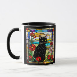 Taza Gato Negro Vidrio Emplomado