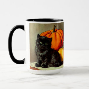 Taza Gato negro vintage de Halloween y calabazas