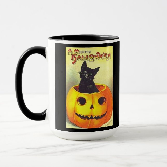 Taza Gato negro vintage y calabaza (Izquierda)