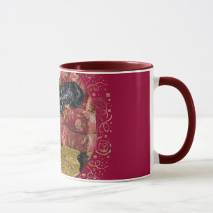 Taza Gato negro y terrier escocés en una silla roja