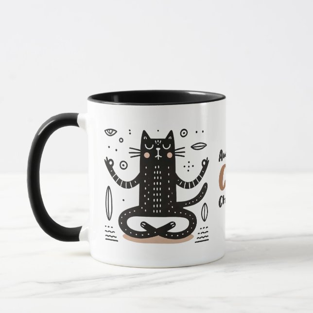 Taza Gato negro zen flotando en la meditación (Izquierda)