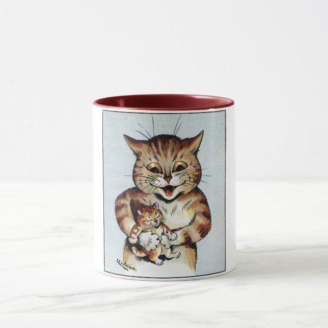 Taza Gato padre sosteniendo un gatito, Louis Wain (Centro)