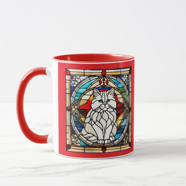 Taza Gato Persa Blanco Adorable Vidrio Emplomado (Izquierda)