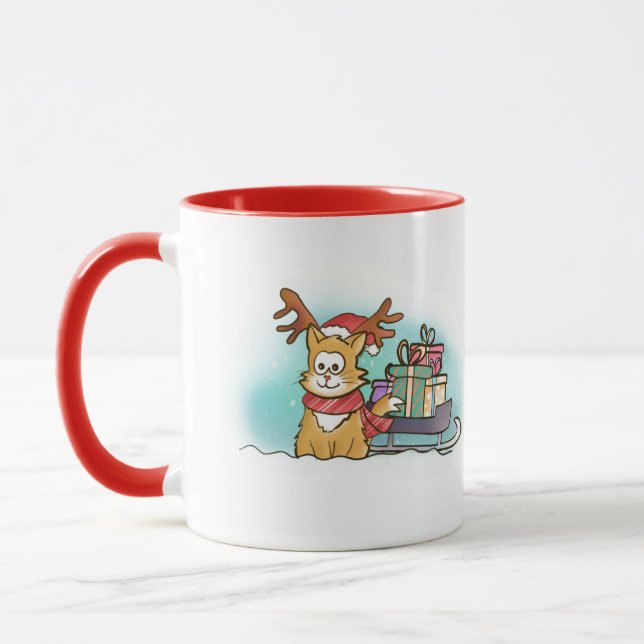 Taza Gato personalizado con Gorra de renos y Navidades  (Izquierda)