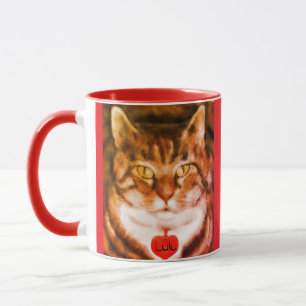 Taza Gato rayado naranja con recorte rojo