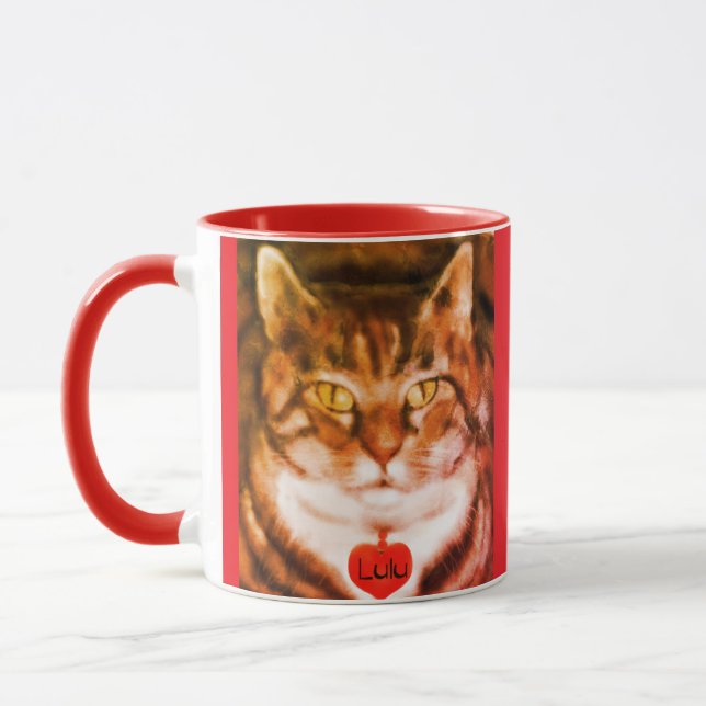 Taza Gato rayado naranja con recorte rojo (Izquierda)