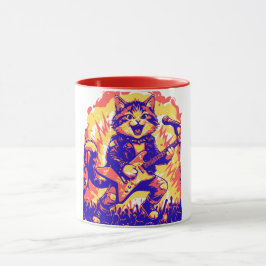 Taza Gato Rockstar Electrizante Tocando Guitarra