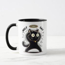 Taza Gato Santo - Alertar Gato Negro con Halo Funny