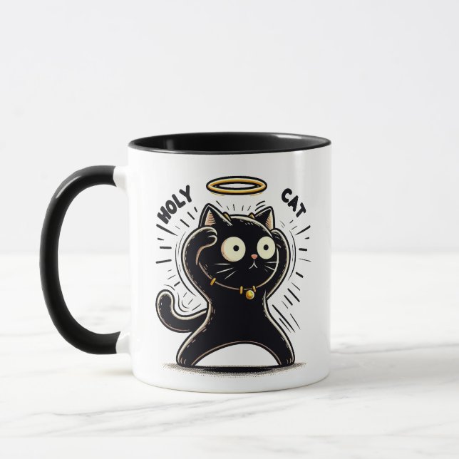 Taza Gato Santo - Alertar Gato Negro con Halo Funny (Izquierda)