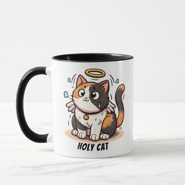Taza Gato Santo - Gato Calico con alas y Halo Funny (Izquierda)