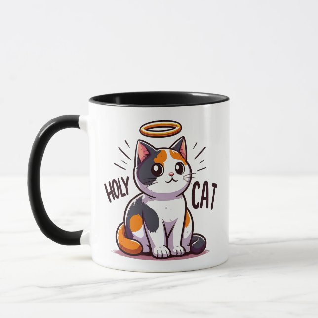Taza Gato Santo - Gato Calico con Halo Cute Funny (Izquierda)