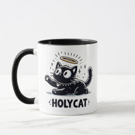 Taza Gato Santo - Gato negro alado con Halo Cute