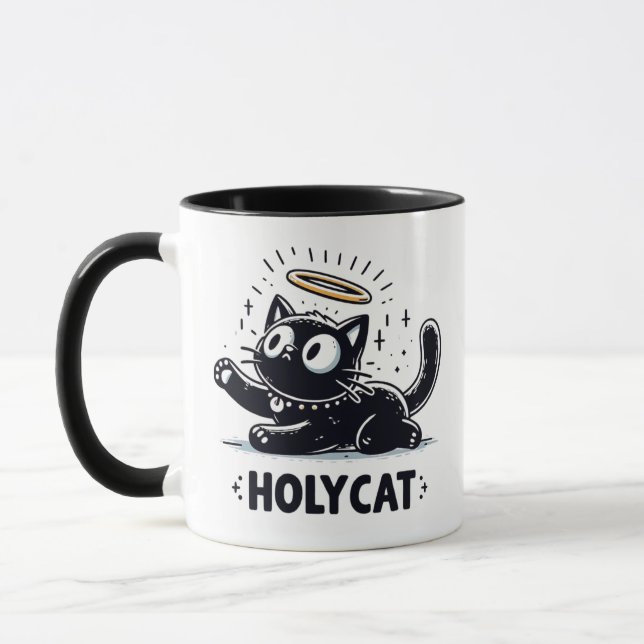 Taza Gato Santo - Gato negro alado con Halo Cute (Izquierda)