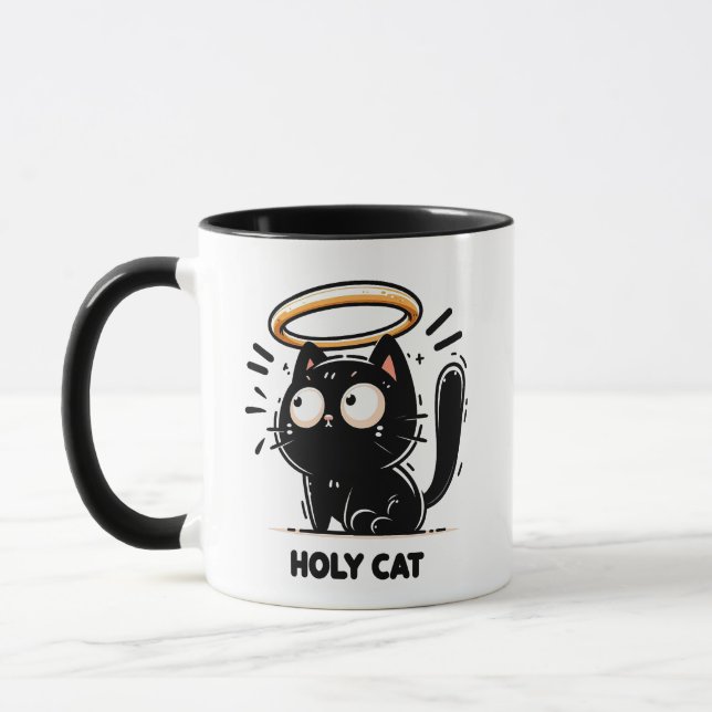 Taza Gato Santo - Gato negro lindo con hongo gracioso (Izquierda)