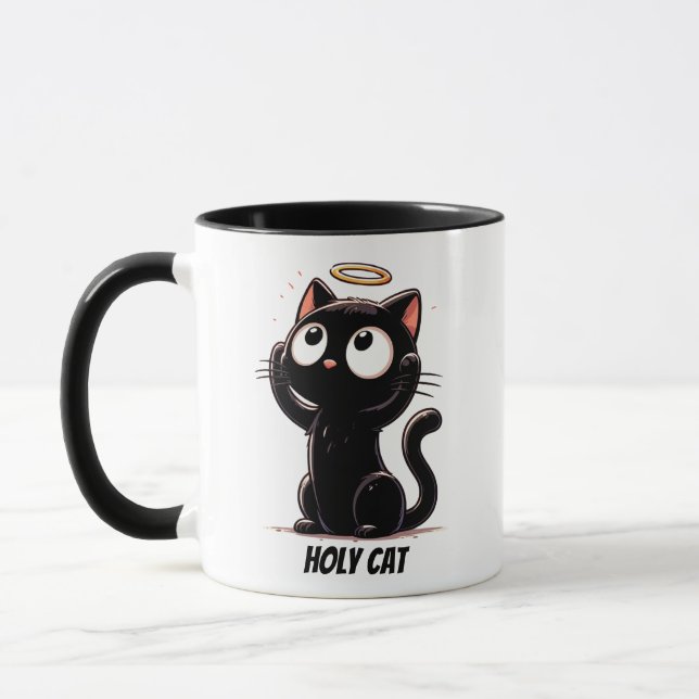 Taza Gato Santo - Gato negro lindo con hongo gracioso (Izquierda)