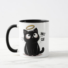 Taza Gato Santo - Gato negro Minimalista con Halo Cute