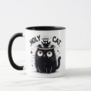 Taza Gato Santo - Gato negro observando el gato Angel F