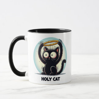Taza Gato Santo - Gato negro que sostiene el Halo sobre
