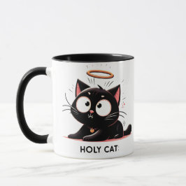 Taza Gato Santo - Gato negro relajado con Halo Cute Fun