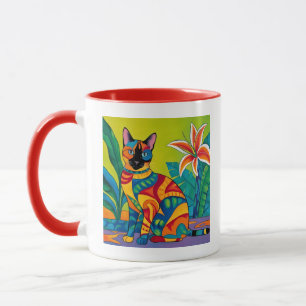 Taza Gato siamés en un jardín tropical