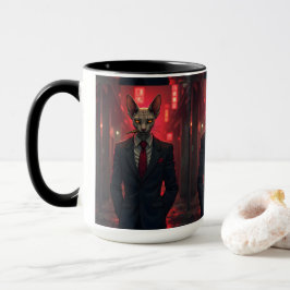 Taza Gato Sphynx Neon Noir al Estilo Mafioso