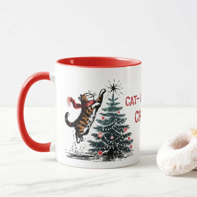 Taza Gato travieso salta el regalo personalizado del ár (Con donut)