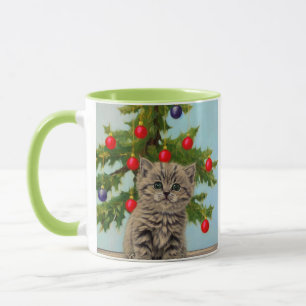 Taza Gato vintage y árbol de Navidad