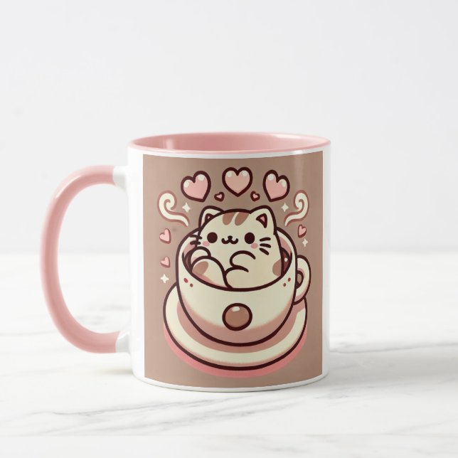 Taza Gato y café deliciosos kawaii Kitty en la televisi (Izquierda)