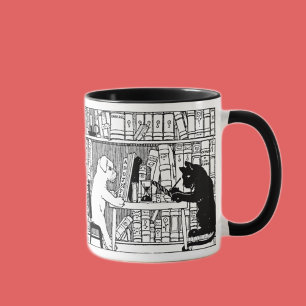 Taza Gato y perro en la biblioteca
