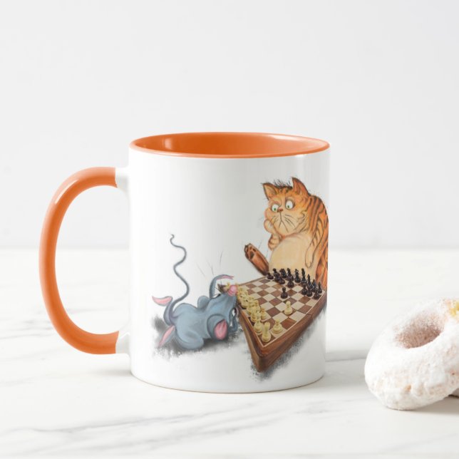 Taza Gato y ratón jugando al ajedrez Mug (Con donut)