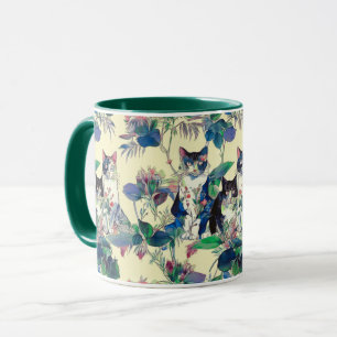 Taza Gatos acuarela en un jardín