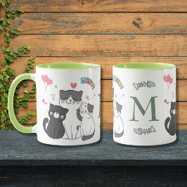 Taza Gatos Adorables Maúllan Monograma Temático de Cora