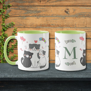 Taza Gatos Adorables Maúllan Monograma Temático de Cora