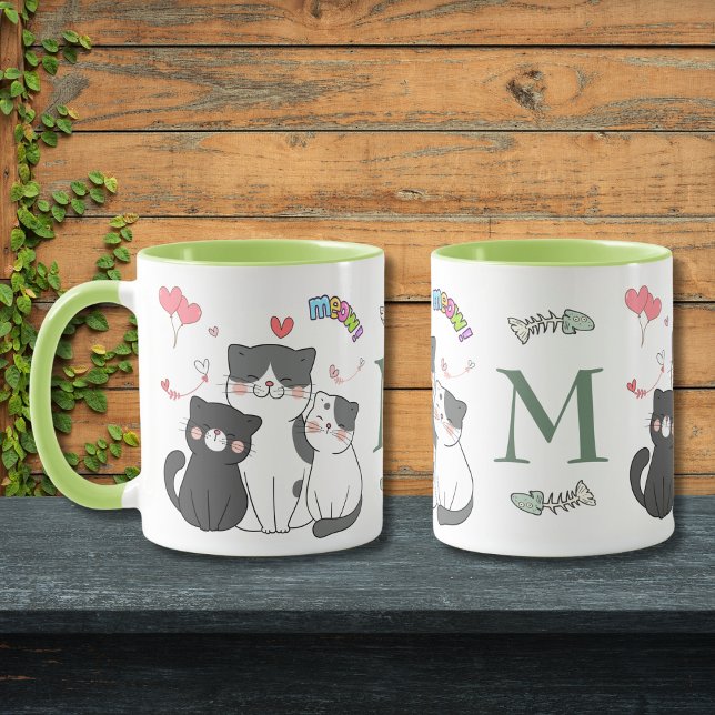 Taza Gatos Adorables Meow Corazón Tema Monograma (Subido por el creador)