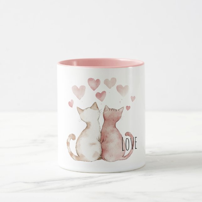 Taza Gatos aman corazones rosados (Centro)