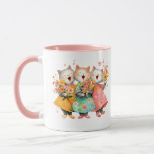 Taza Gatos Cantantes Sosteniendo Ramos