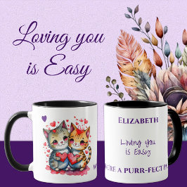 Taza Gatos curados amándote nombre personalizado morado