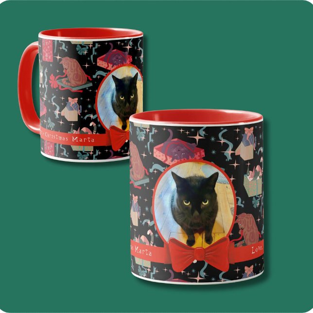 Taza Gatos Cutos En Cajas De Navidades Foto Personaliza (Cute Cats play in Christmas wrapping Personalized photo Holiday Mug. )
