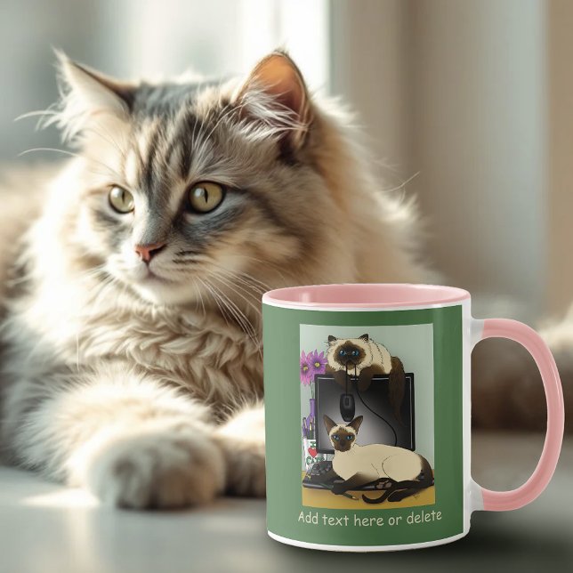 Taza Gatos de escritorio de oficina siameses divertida  (Subido por el creador)