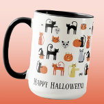 Taza Gatos de Halloween adorables<br><div class="desc">El diseño de gatitos de Halloween es bonito y espeluznante para hacerte sonreír. Brujas de gatos,  fantasmas,  zombis y linternas de calabaza. Cambie el texto a personalizar. Arte original de Nic Squirrell.</div>