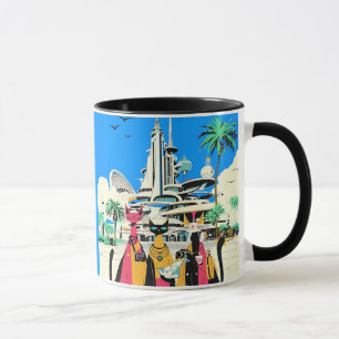 Taza Gatos de vacaciones visitan el futuro