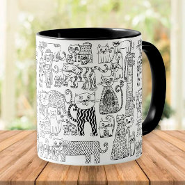 Taza Gatos divertidos y modernos en blanco y negro con