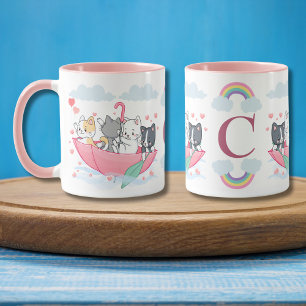Taza Gatos en el barco paraguas con monograma de corazo