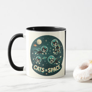 Taza Gatos en el espacio OVNI humor divertido gatito