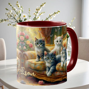 Taza Gatos en el sofá - escenas lindas con aspecto vint