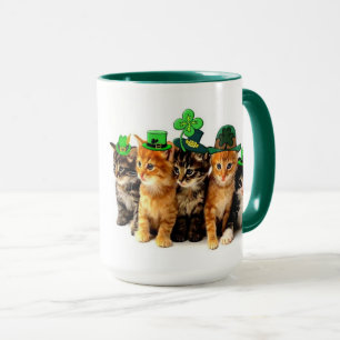 Taza Gatos felices del día de San Patricio